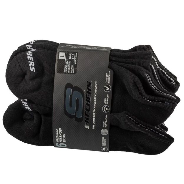 Skechers 6pk Unisex 1/2 Terry Crew Socks S118210-BLK Black 41-46