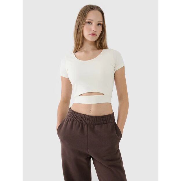 Women\ s crop top plain t-shirt 4F 4FRSS25TTSHF2695-11S