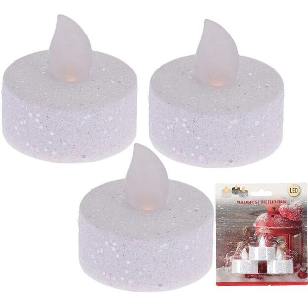 SET OF 3 LED TEA LIGHT CANDLES WITH GLITTER