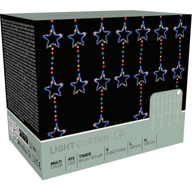 CHRISTMAS TREE LIGHTS LIGHT CURTAIN 200x200 CM 415LED STARS MULTICOLOR