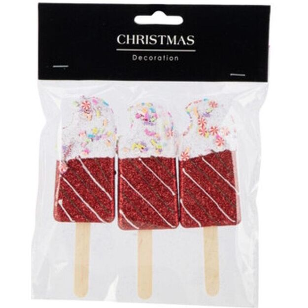 ICE CREAM HANGING DECORATION BALL 3 PCS RED