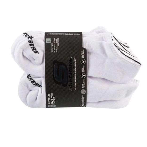 Skechers 6pk Unisex 1/2 Terry Crew Socks S118210-WHT White 41-46