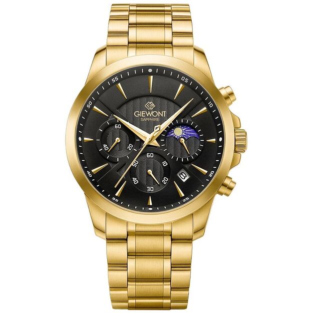 Men\ s Watch Giewont Chronograph Sapphire Gold Black GW9460-B4