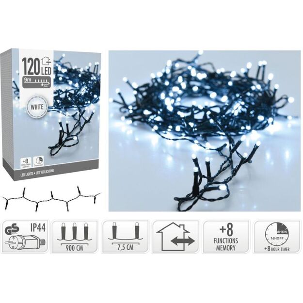 CHRISTMAS TREE LIGHTS LIGHT CHAIN 120 LED TIMER COOL WHITE