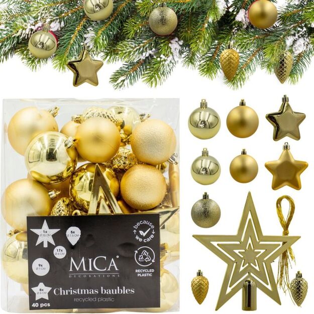 DECORATIVE PLASTIC BAUBLE SAFE 40 PCS GOLD MICA