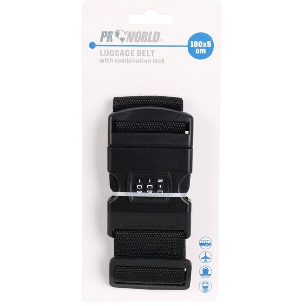 UNIVERSAL SECURITY STRAP FOR SUITCASE 180x5CM WITH PROWORLD CODE, BLACK