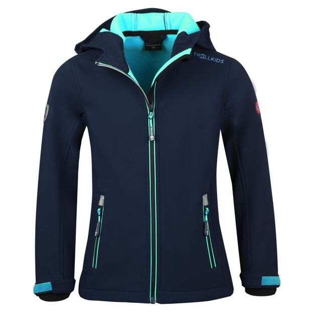 TrollKids Girls Trollfjord Jacket navy/mint softshell jacket for girls (175-132)