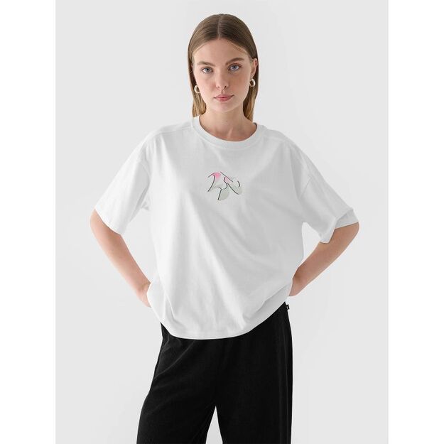 Women\ s oversize printed T-shirt 4F 4FRAW24TTSHF2582-10S