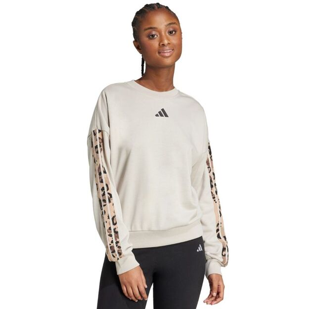 Women\ s adidas Animal Print 3-Stripes French Terry Sweatshirt Cream JM1836