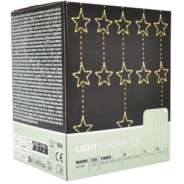 CHRISTMAS TREE LIGHTS LIGHT CURTAIN 120x120 CM 235LED WARM WHITE STARS