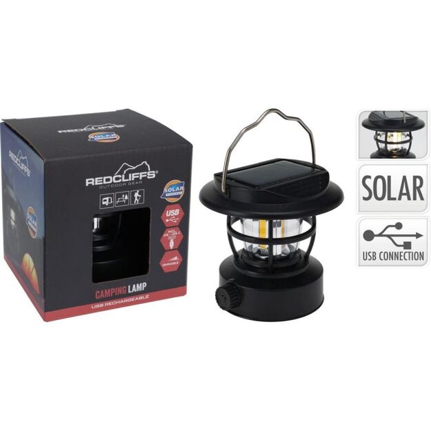 REDCLIFFS BLACK CAMPING LAMP USB CHARGING AND SOLAR