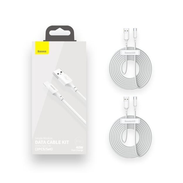 BASEUS USB/USB-C SIMPLE WISDOM CABLE, 40W, 5A, 1.5M WHITE