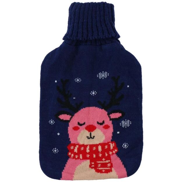 RUBBER HOT WATER BOTTLE IN ALPINA CASE 1.7L NAVY BLUE