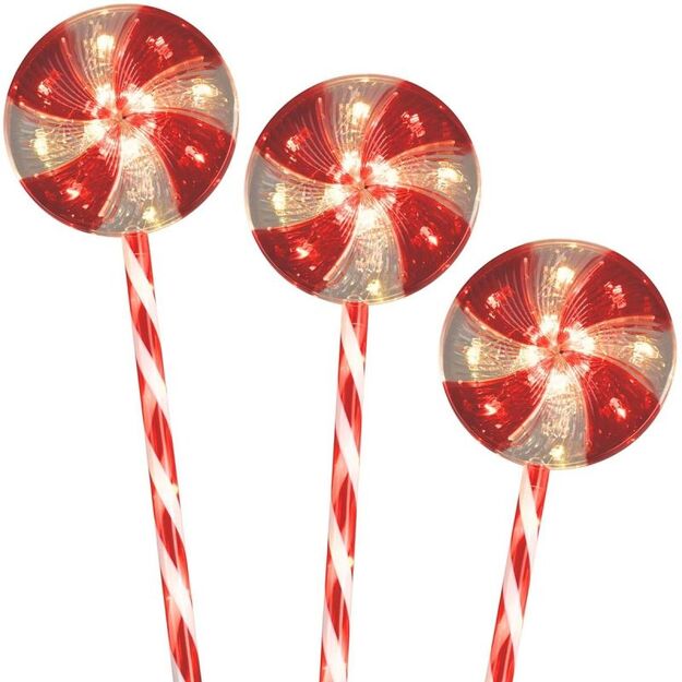 LED GARDEN DECORATION SUGAR LOLLIPOPS SET OF 3 WARM LIGHT