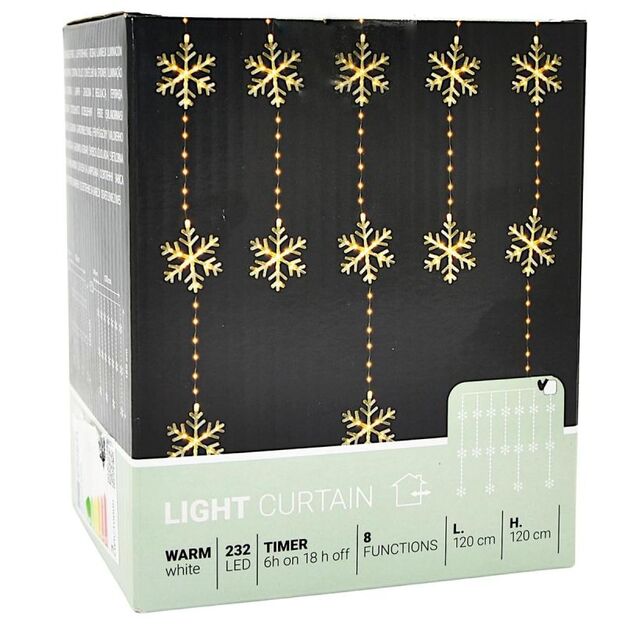 CHRISTMAS TREE LIGHTS LIGHT CURTAIN 120x120 CM 232LED WARM WHITE SNOWFLAKES