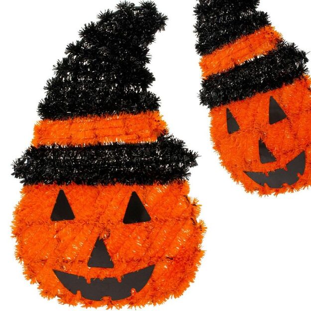 DECORATIVE PUMPKIN FIGURE 35CM HALLOWEEN ORANGE STRIP