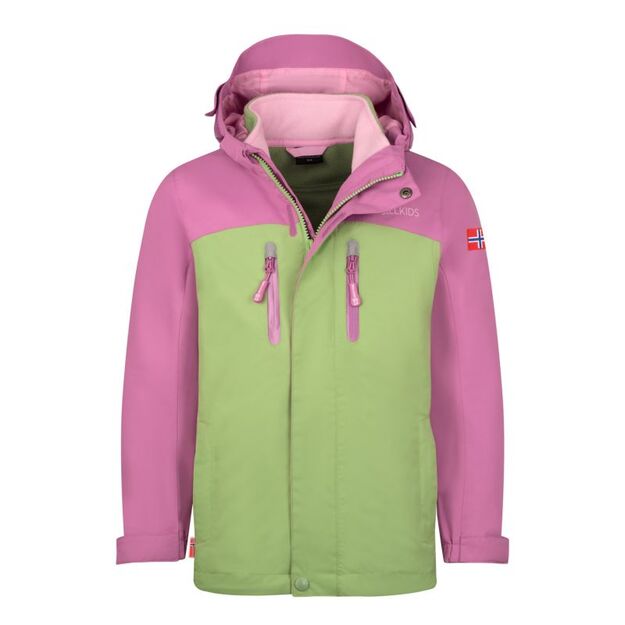 Trollkids Girls Bryggen 3in1 Jacket mallow pink/pistachio green/wild rose (419-242)