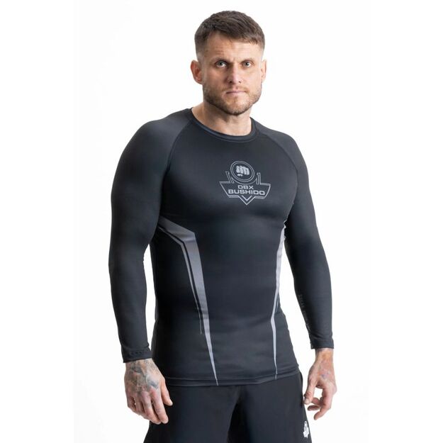 Gray long sleeve rashguard with DBX Bushido logo