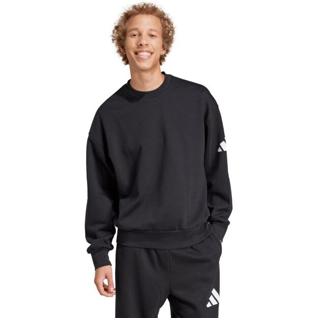 Men\ s adidas Essentials Loose Fit 3 Bar Logo Sweatshirt Black JF3542