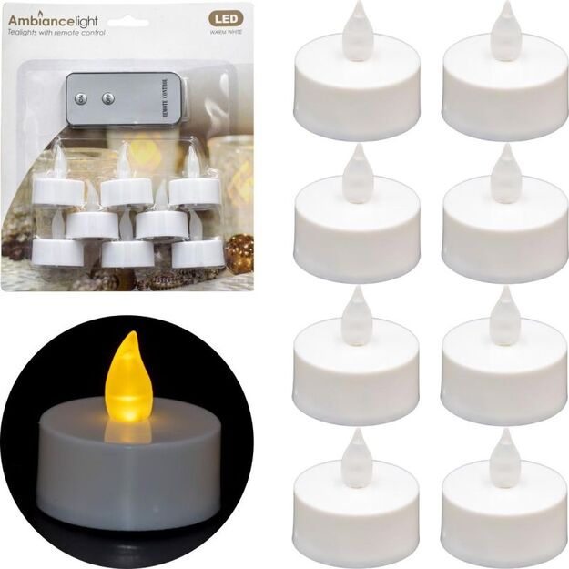 SET OF 8 LED TEA LIGHT CANDLES WITH REMOTE CONTROL