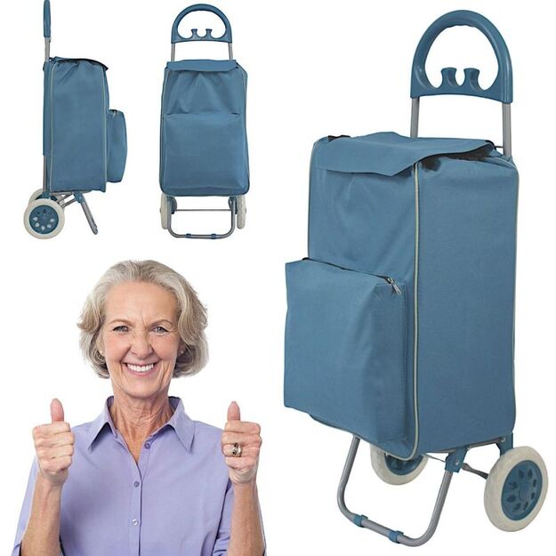 SHOPPING BAG ON WHEELS WITH FRAME 40L BLUE