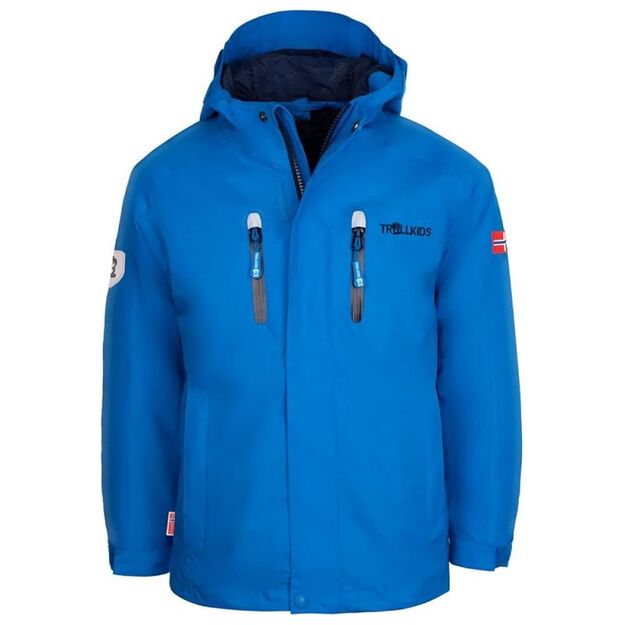 TrollKids Kids Sognefjord Jacket Pro azure blue/navy breathable raincoat (431-160)