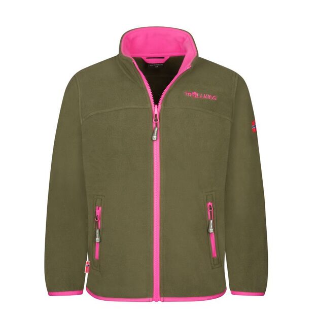 Trollkids Girls Oppdal Jacket XT sporty fleece jacket with zip, green (415-194)