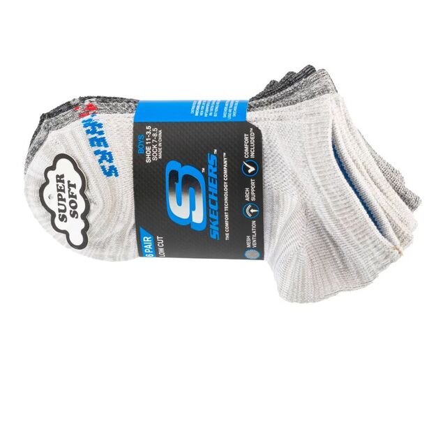 Skechers 6pk Boys No Terry Socks S112222-GRY Gray 31-34
