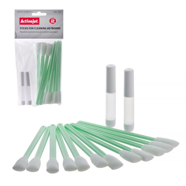 Activejet AOC-303 Cotton keyboard cleaning sticks, 12 pieces per pack.