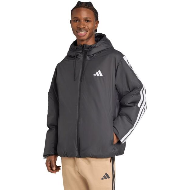 Men\ s adidas Essentials Climawarm 3-Stripes Insulated Hooded Jacket Black JM4042