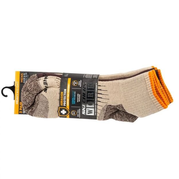 Skechers 3pk Mens Work Qtr Socks S115423-SAND Beige 41-46