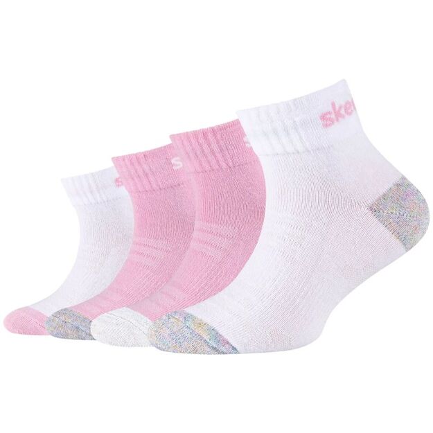 Skechers 4PPK Girls Mesh Ventilation Quarter Socks SK42042-1001 Pink 27-30