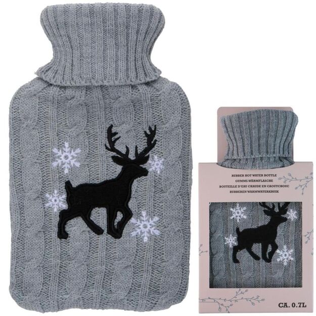 RUBBER HOT WATER BOTTLE IN ALPINA COVER 0.7L REINDEER