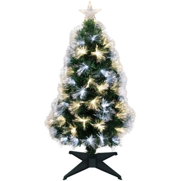 DECORATIVE FIBER OPTIC CHRISTMAS TREE WARM COOL WHITE 90CM