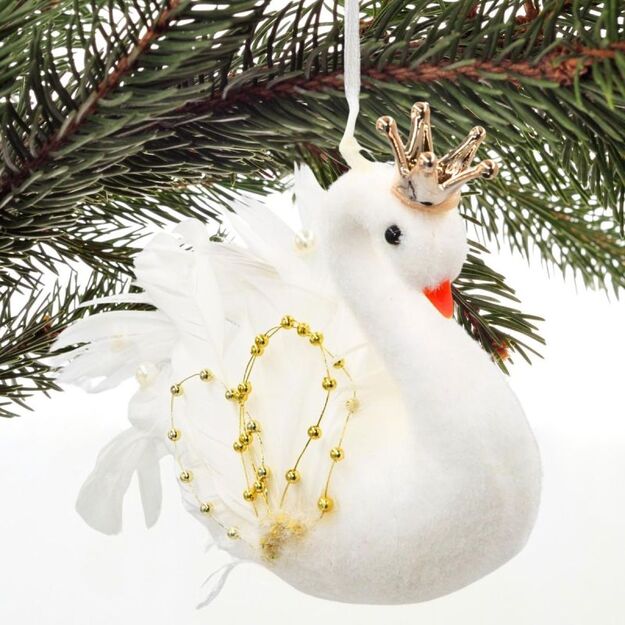 SWAN DECORATIVE HANGING BAUBLE 17CM GOLDEN WINGS