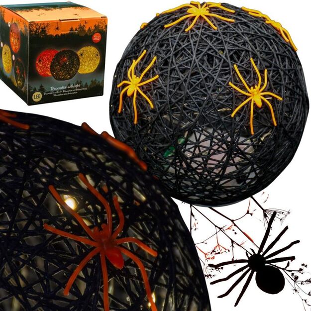 DECORATIVE BALL LAMP WITH SPIDER LED 15CM HALLOWEEN BLACK