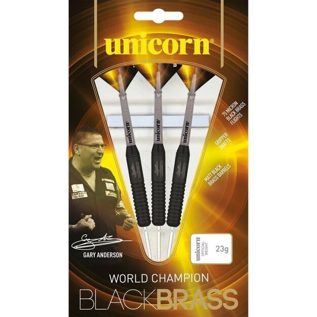 Unicorn Black Brass steel tip darts - Gary Anderson 22g:27664|24g:27665|26g:27666