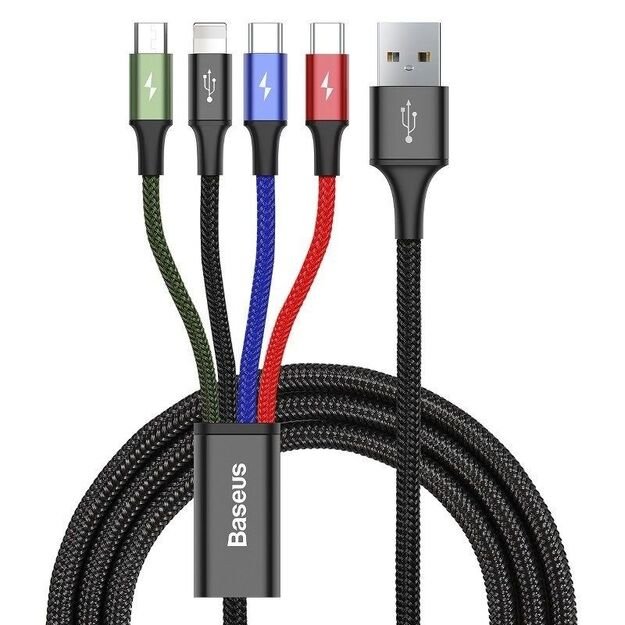 Baseus CA1T4-B01 power cable set (USB - Lightning, Micro USB, USB type C  1.2m  black)