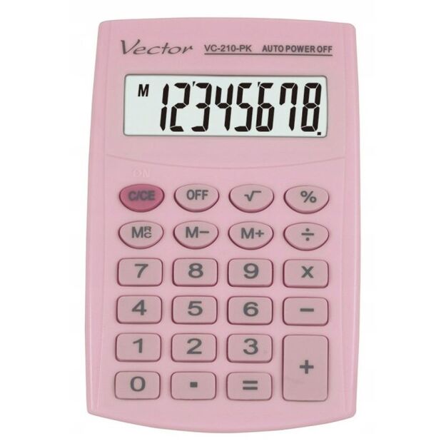 Vector KAV VC-210 PK Pocket Calculator, 8-digit, 64x98.5mm, light pink