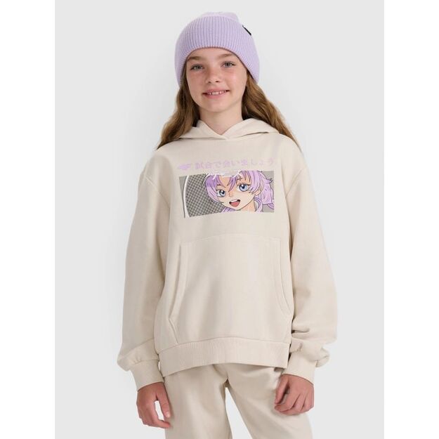 Girls\  sweatshirt with hood, open, 4F 4FJRAW25TSWSF2294-11S