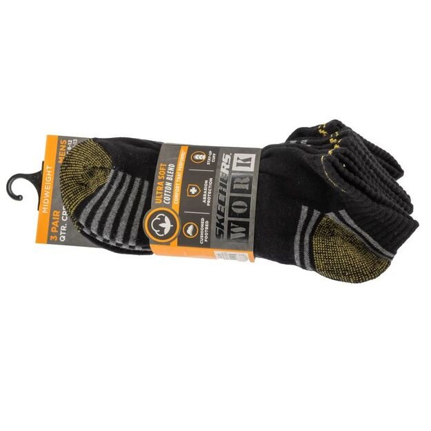 Skechers 3pk Terry Train Work Socks S102684-BLK Black 41-46