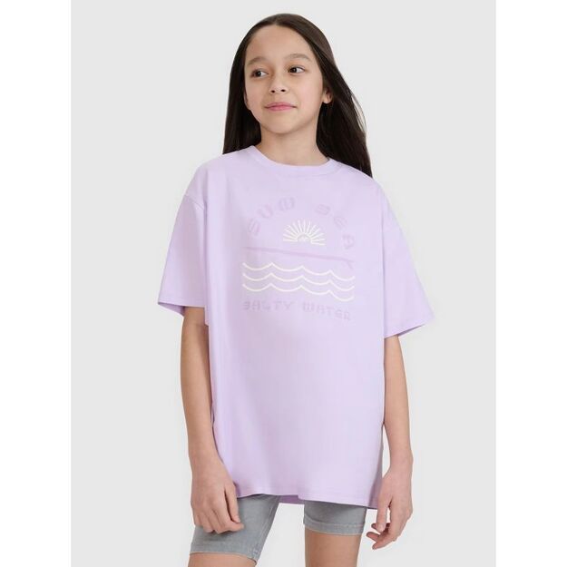 Oversized T-shirt with print for girls 4F 4FJWSS25TTSHF1870-52S