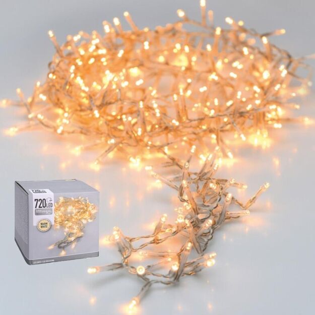 CHRISTMAS TREE LIGHTS 720 LED LIGHT CHAIN WARM WHITE TRANSPARENT WIRE
