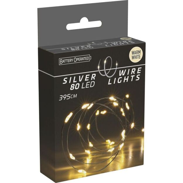 BATTERY-OPERATED WIRE LAMPS GARLAND 80 LED WARM WHITE