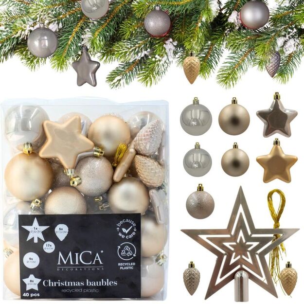 DECORATIVE PLASTIC BAUBLE SAFE 40 PCS CREAM MICA