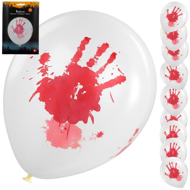 HALLOWEEN DECORATIVE BALLOON BLOODY HANDPRINT 10 PCS