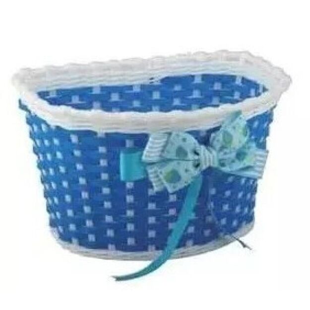 Bicycle basket plastic front white blue bun.