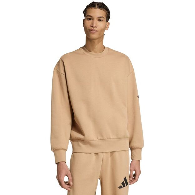 Men\ s adidas Essentials Loose Fit 3 Bar Logo Beige Sweatshirt JX5668