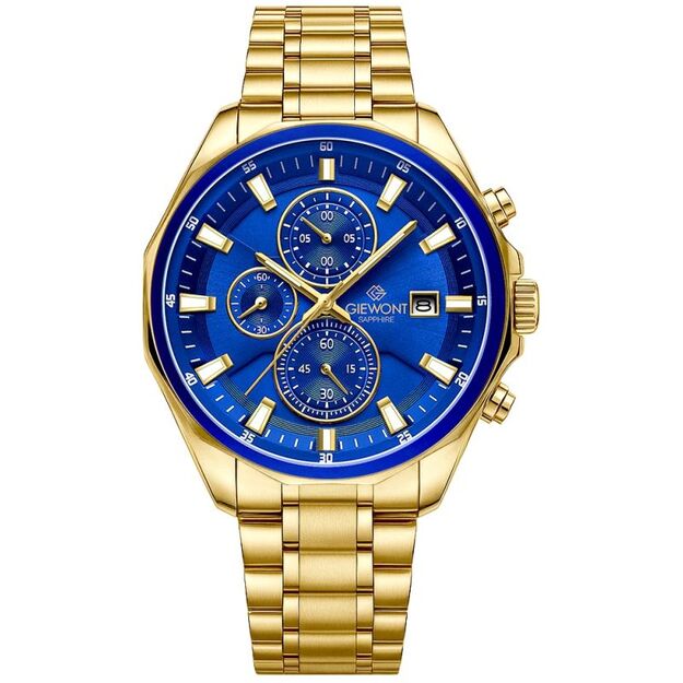 Men\ s Watch Giewont Chronograph Sapphire Gold Blue GW7290-B6