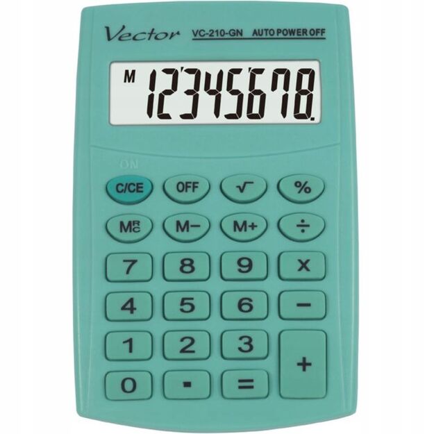 Vector KAV VC-210 GN Pocket Calculator, 8-digit, 64x98.5mm, light green
